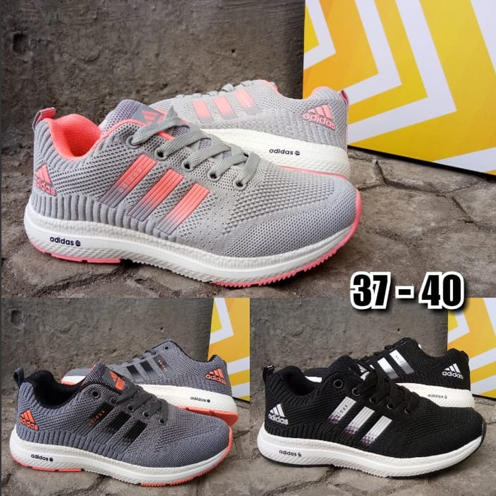Diskon Sepatu Adidas Zoom Badminton Tenis Import / Wanita Casual Grey White