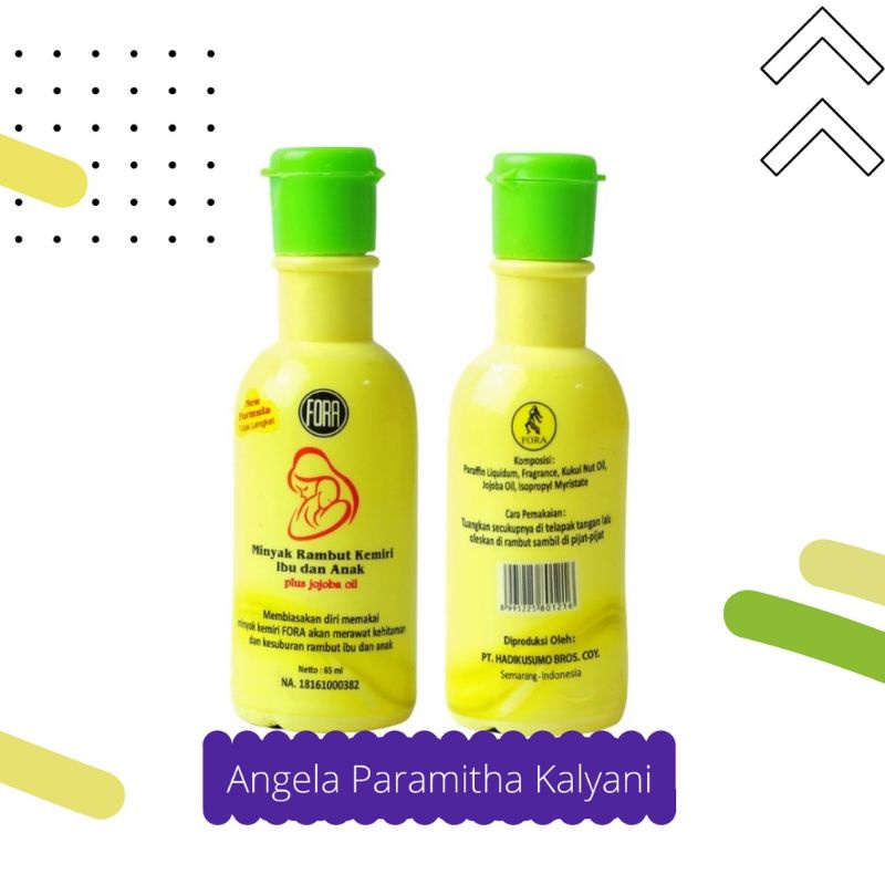 Minyak Rambut Kemiri ibu &amp; anak, 65mL by Fora - Penebal Alis - Penebal Rambut - 100% Produk Original