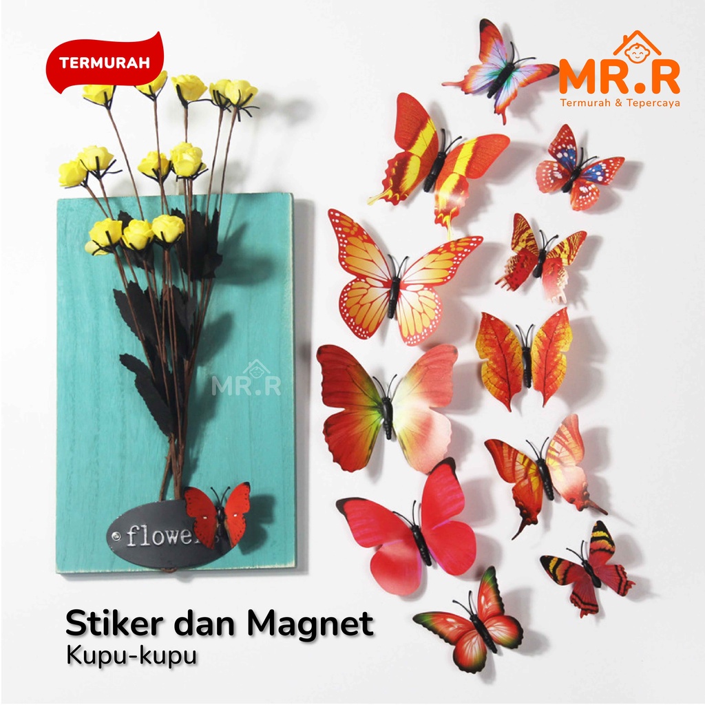 Stiker dan Magnet Tempelan Kulkas Dekorasi Dinding Tembok Motif Kupu Kupu 3D Wall Sticker Butterfly