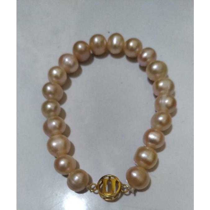 Gelang pengait emas 18 karat mutiara asli lombok