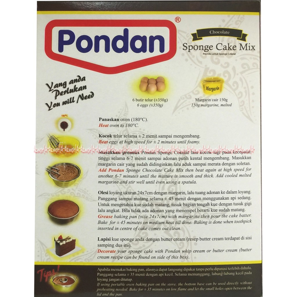 Pondan Sponge Cake Mix 400gr Cokelat Tepung Instan Premiks Instant Membuat Kue Spon Cake Rasa Coklat Chocolate Pondan Powder