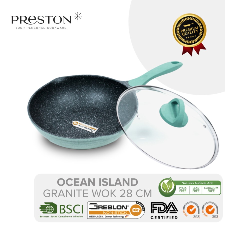 PRESTON COOKWARE - Ocean Island Granite Wok 28cm Penggorengan Anti Lengket / Alat Masak Kekinian / Gift Wajan