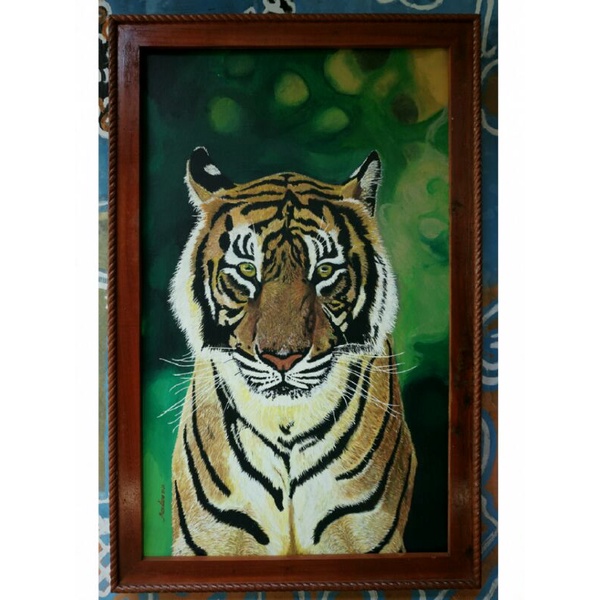 lukisan harimau size 80 x 130 cm bersertifikat
