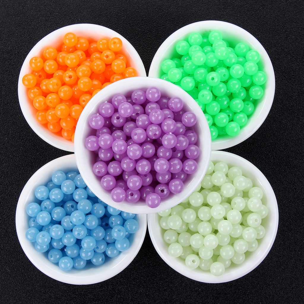 6 / 8mm Manik-Manik Bulat Luminous Bahan Akrilik Untuk Membuat Perhiasan DIY