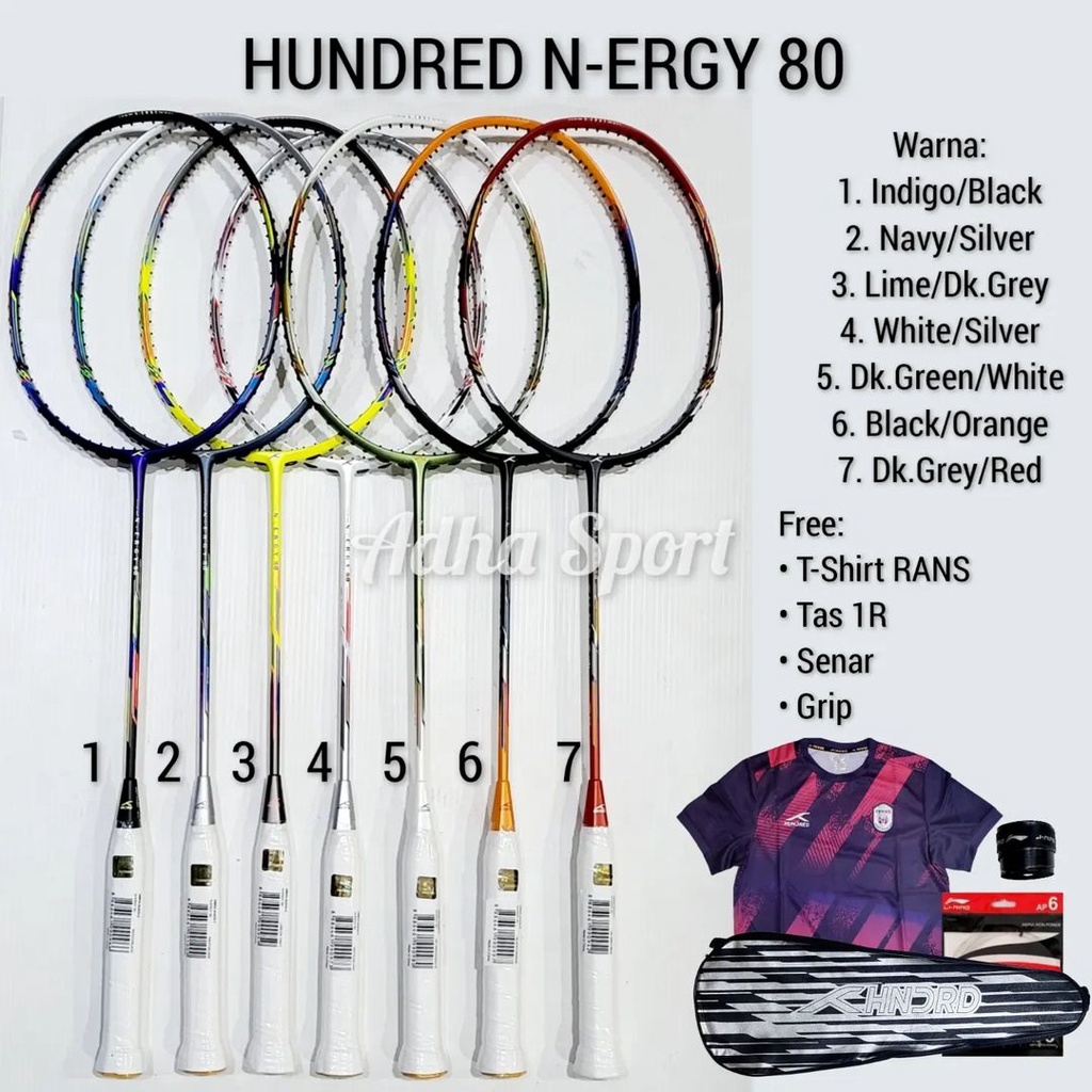 Hundred N-ERGY 80 / N Ergy 32lbs Raket Badminton Bulutangkis Original Adha Sport