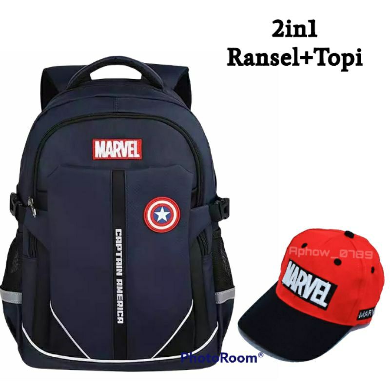 Ransel 2in1 Tas anak sekolah free topi Marvel Karakter Avengers