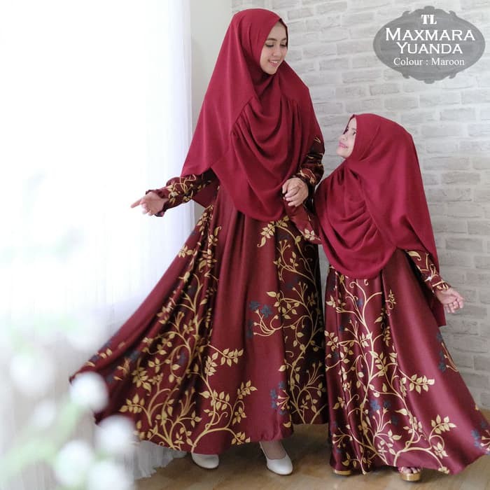 (Promo) Set Syari Putih Polos MAXMARA [Cp Mom Kids Yuanda Maron TL] Gamis Ibu dan Anak Maxmara Lux M