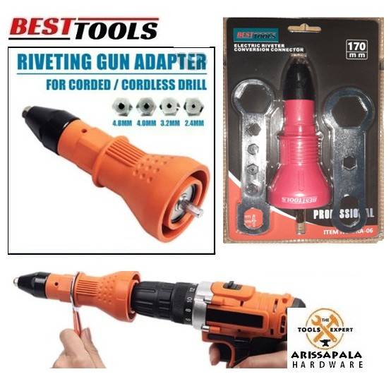Adaptor Ripet Electric Rivet Gun Adapter Alat Tembak Paku Rivet Untuk Mesin Bor