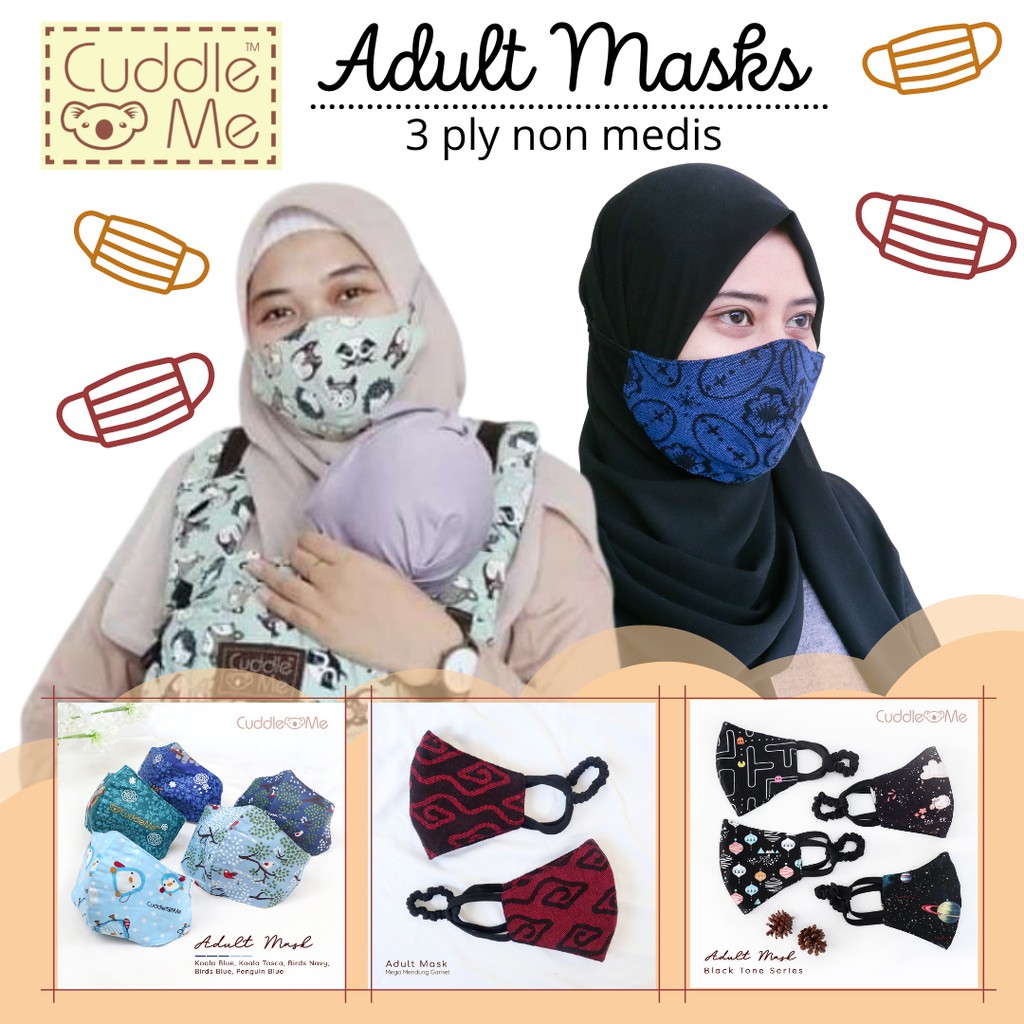 Cuddle Me Masker Kain Dewasa Motif Non Medis Satuan 3 Ply Headloop Cuci Ulang