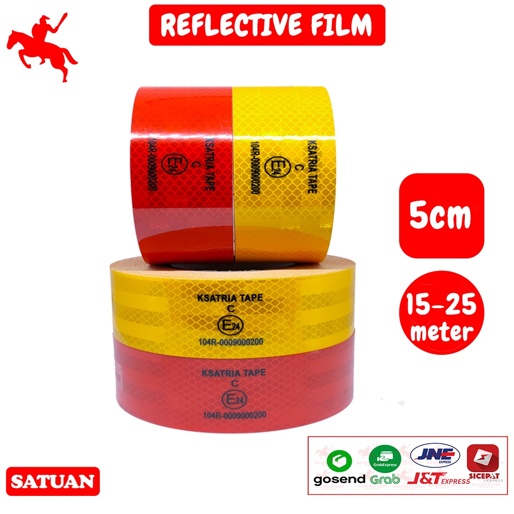 

Lakban Reflective Merah Kuning / Reflective Tape Pemantul Cahaya 5CMX15-25M
