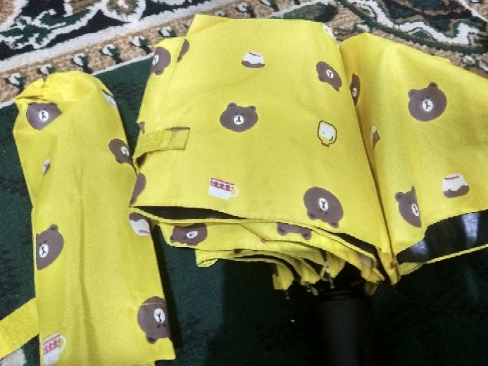 Payung Lipat Karakter Polkadot Line Brown / Payung Lipat Premium Karakter Lucu Imut Unik Polkadot