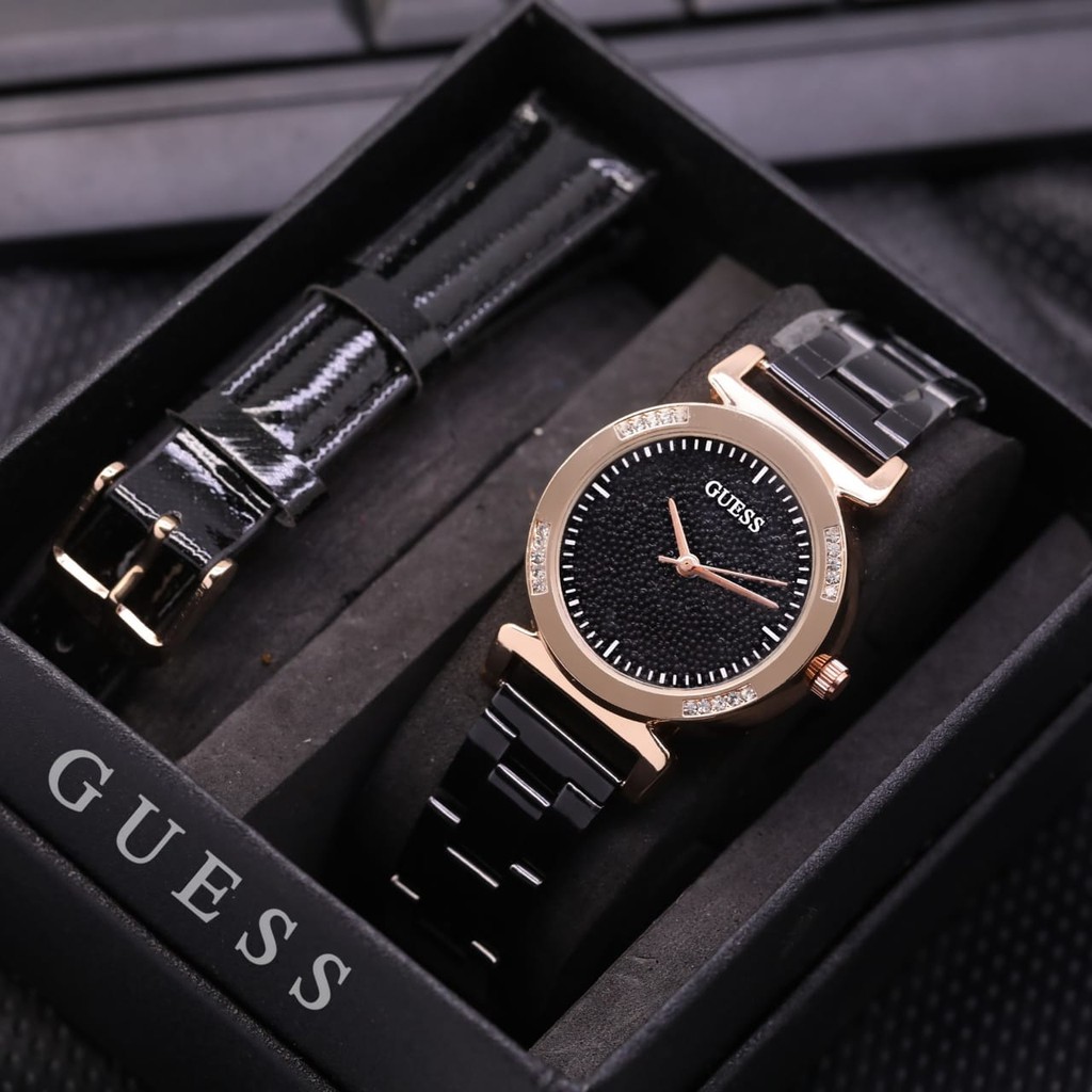 JAM TANGAN WANITA GUESS RANTAI FREE STRAP KULIT INCLUDE BOX EXCLUSIVE - JAM TANGAN CEWEK