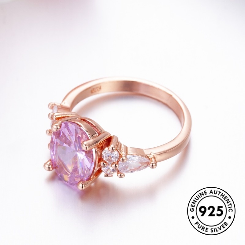 Cincin Kristal Pink Bahan S925 Silver