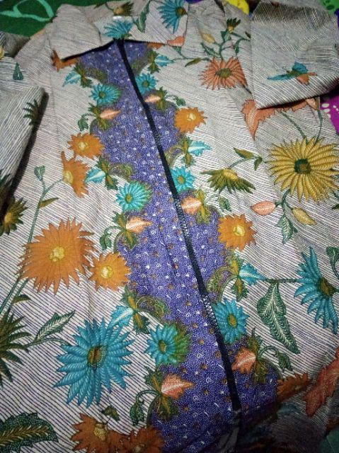 Atasan Batik Tunik Zipper Depan M L Xl Xxl Dolby Dolbi Dobby Doby Atasan Batik Wanita Sogan Srg30812