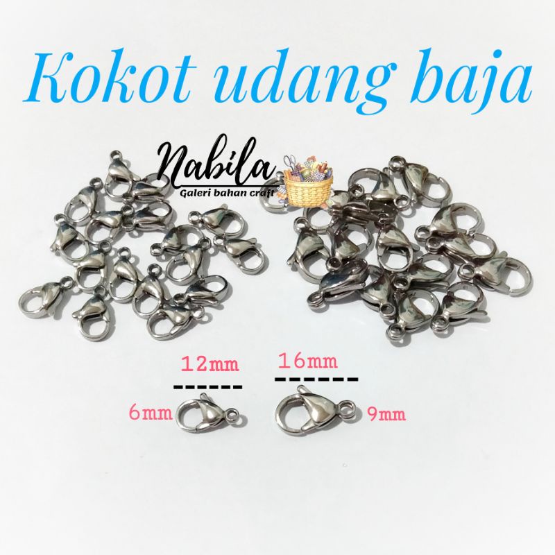 (12pcs) Kokot udang baja anti karat anti luntur bahan gelang kalung