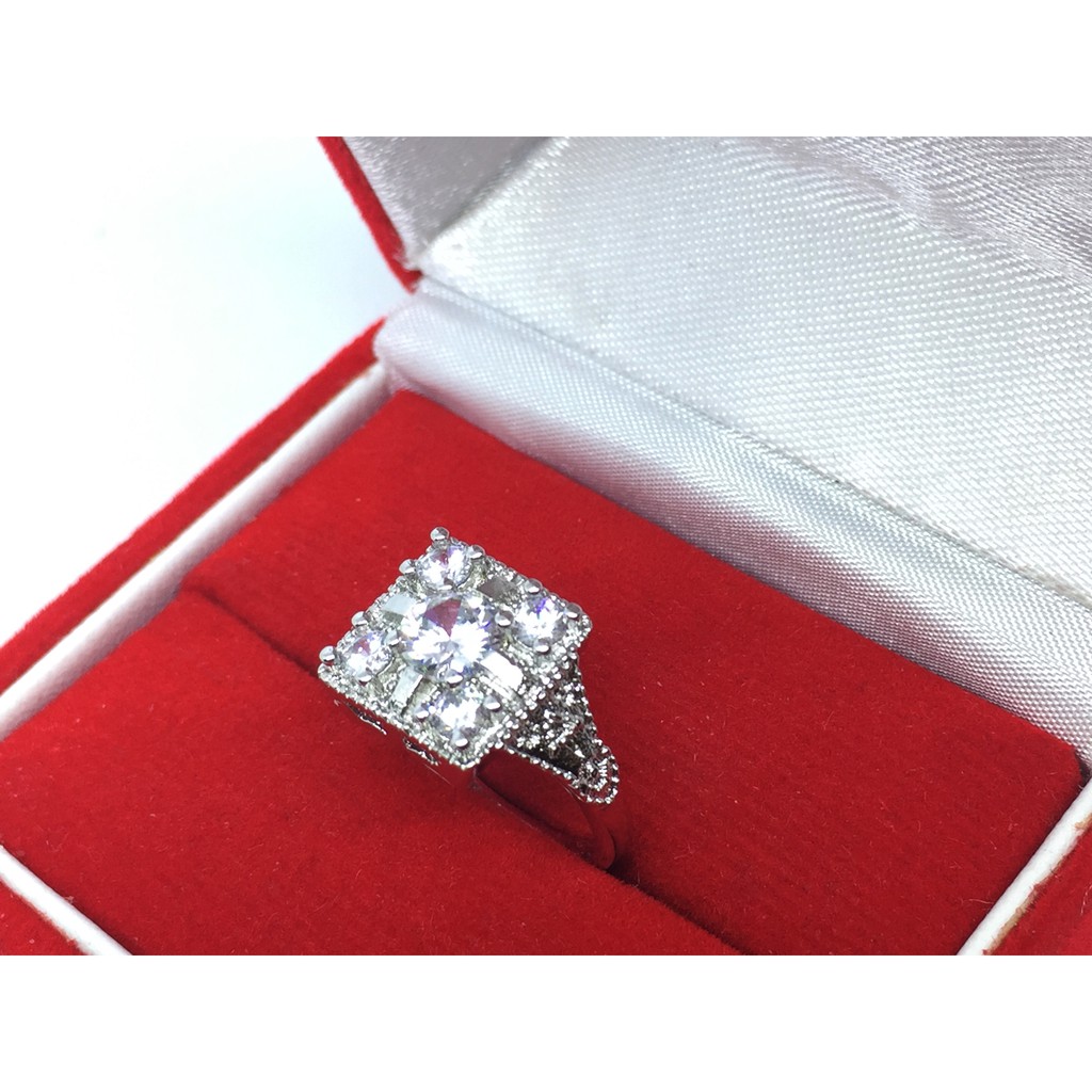 Cincin Lapis Emas Putih Batu Putih Kotak Besar Pria Wanita - BR208