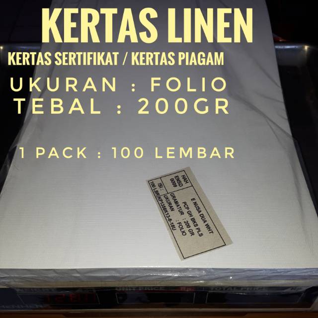 

Kertas Linen Jepang F4 Putih Tebal 220gr, Kertas Sertifikat, Kertas Piagam