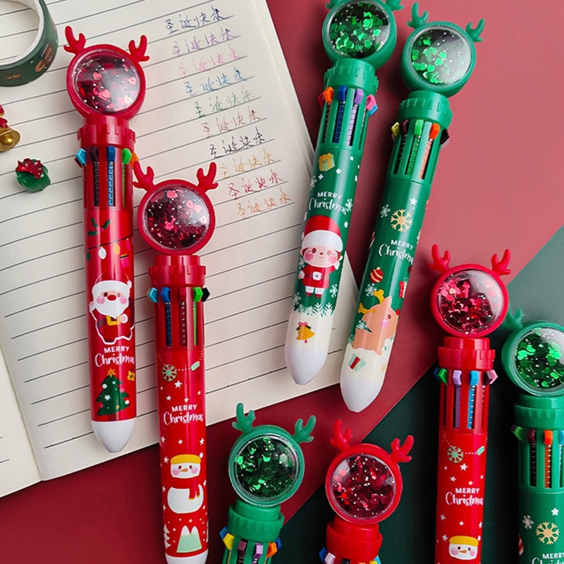 Zzz 4 Pcs Pulpen Rollerball 10 In 1 Retractable Motif Natal Untuk Sekolah