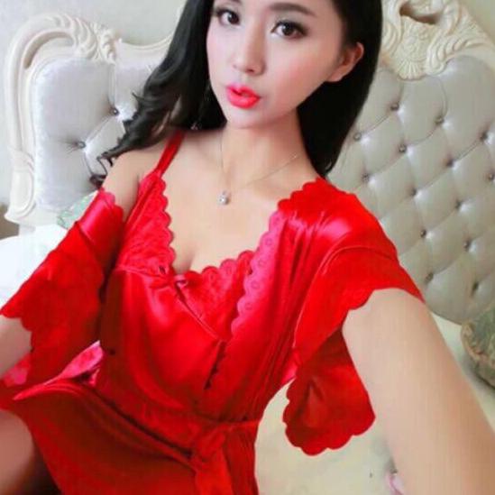 ♨ hokyfashion BAJU TIDUR KIMONO SATIN IMPORT + INNER DALAMAN ○