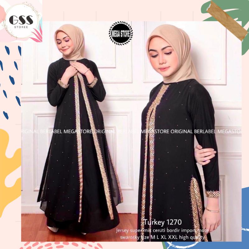 TURKEY 1270 Original By MEGA STORE M L XL XXL Jersey Super Mix Ceruty Bordir Gamis Arab Abaya Turkey