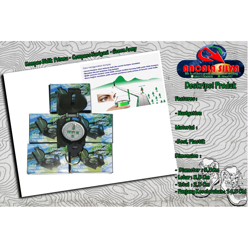 Kompas Bidik  Prisma -  Compass Navigasi - Green Army
