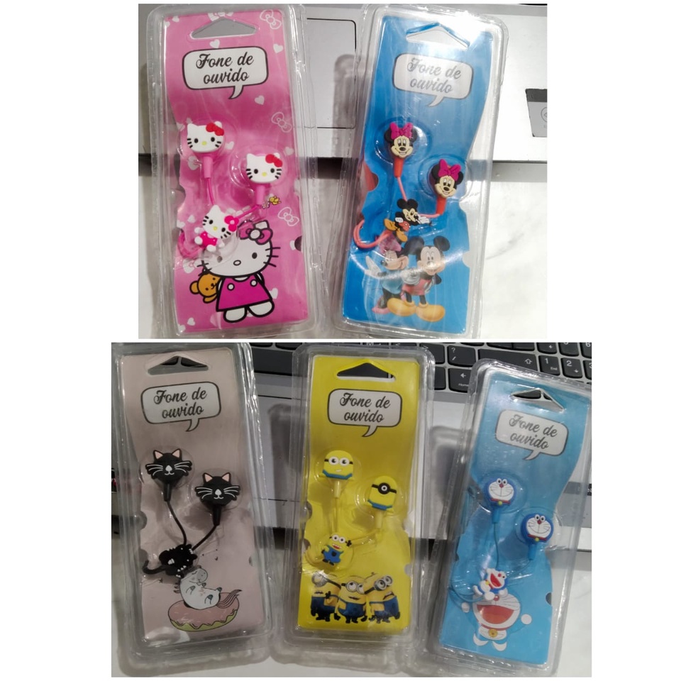 Headset Plus MIC Karakter Lucu Doraemon CAT Minnie Mouse Minion Hello kitty