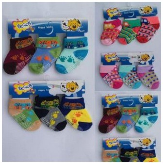 kaos kaki bayi anti slip karakter Lipat (isi 3 pasang,katun spandex,import,usia 0 6 bulan,1 tahun)