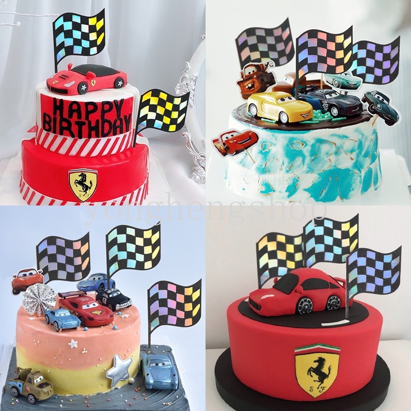 Topper Kue Bentuk Mobil Balap Warna Hitam Putih Untuk Dekorasi Pesta Ulang Tahun Baby Shower