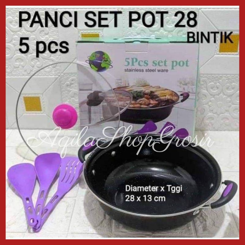PANCI SET SINDA SET 5in1 TUTUP KACA / COOKWARE STAINLESS ANTI LENGKET