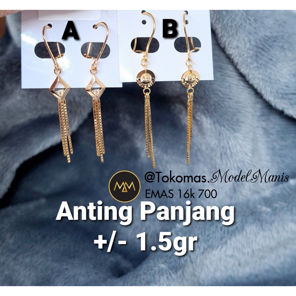 Anting desi panjang emas kuning 700 kadar 16K