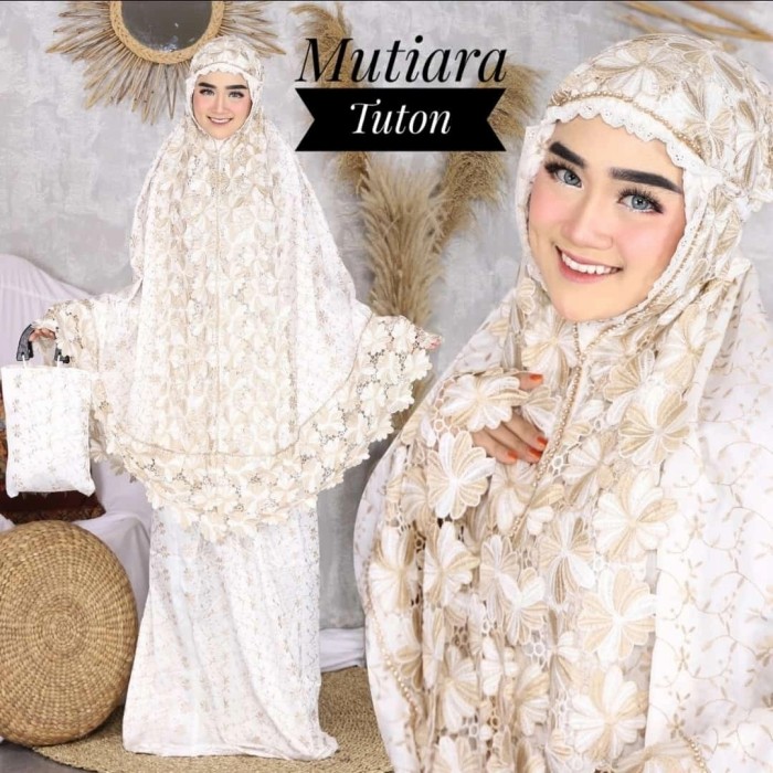 TERLARIS MUKENA DEWASA PUTIH TERBARU BORDIR RENDA MEWAH MUKENAH RAMADAN SHERINA - MUTIARA TUTON