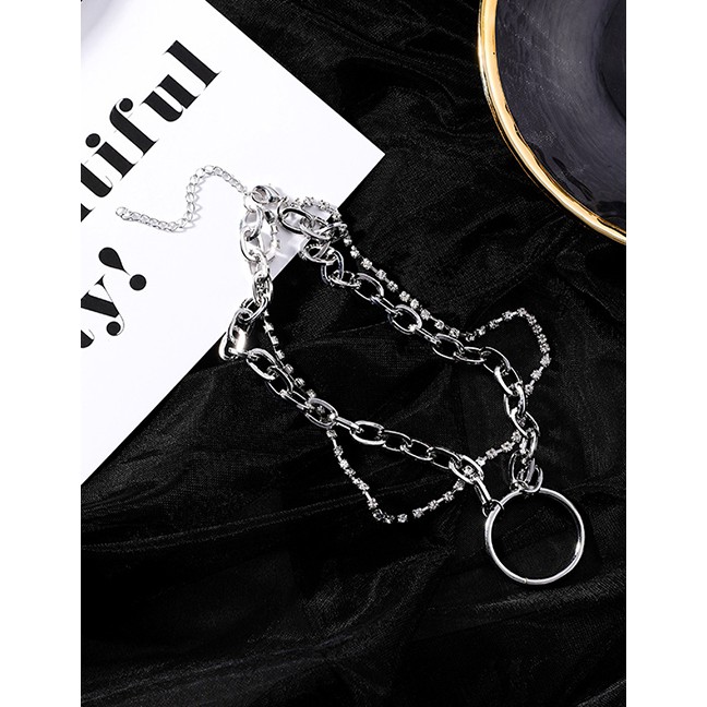 LRC Kalung Fashion Silver Ring-encrusted Necklace F49415