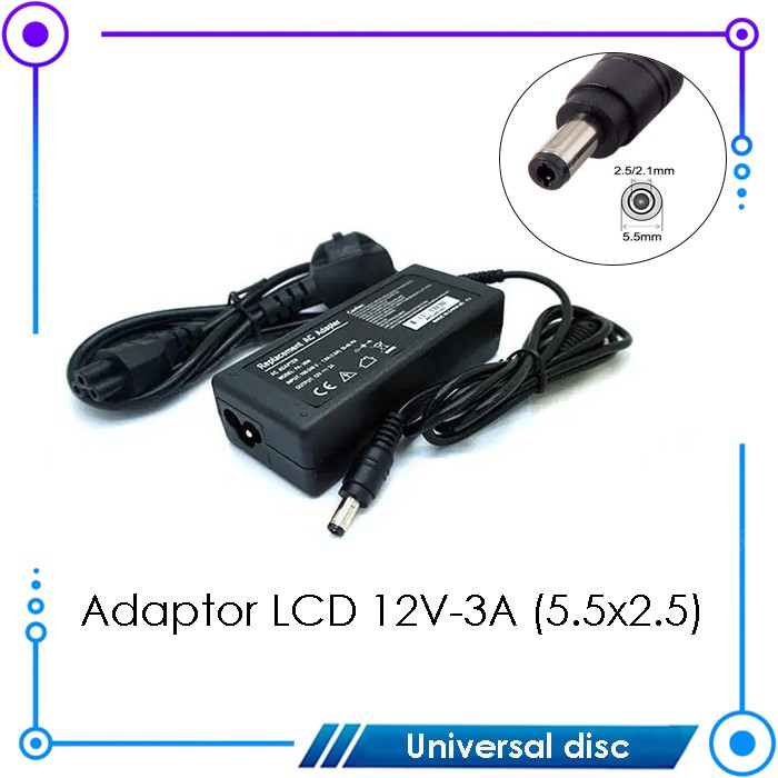 Adaptor Universal untuk Monitor Led / Lcd 12V - 3A jack 5.5*2.5 (1891)