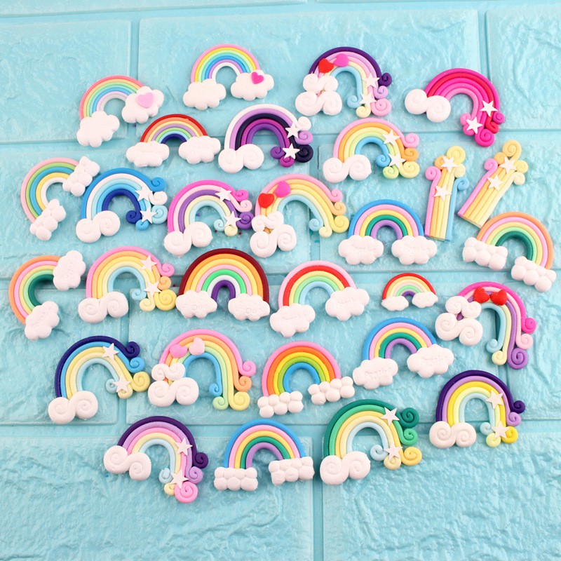 CHARMS Tk Hiasan Bahan Polymer Clay Desain Pelangi Menarik Untuk Properti Fotodekorasi Micro Landscape