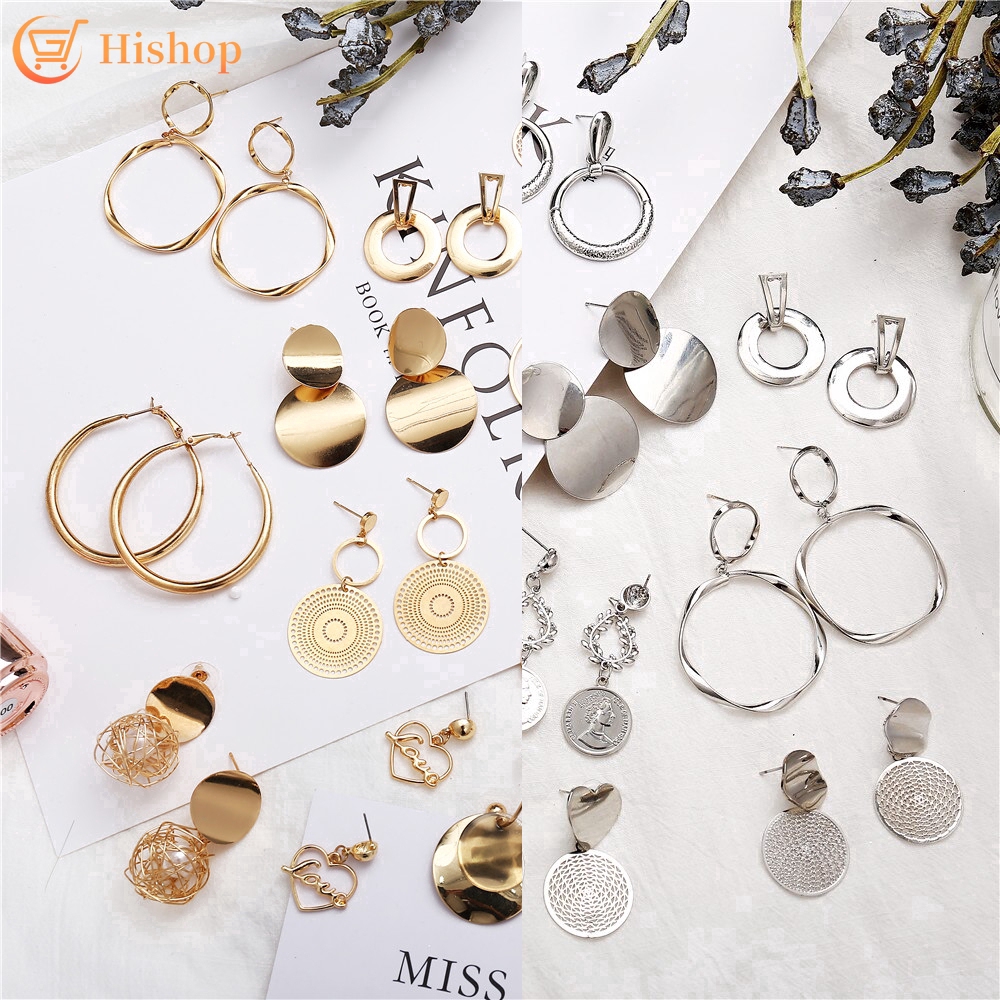 Anting Bahan Metal Gaya Retro Warna Emas untuk Hadiah