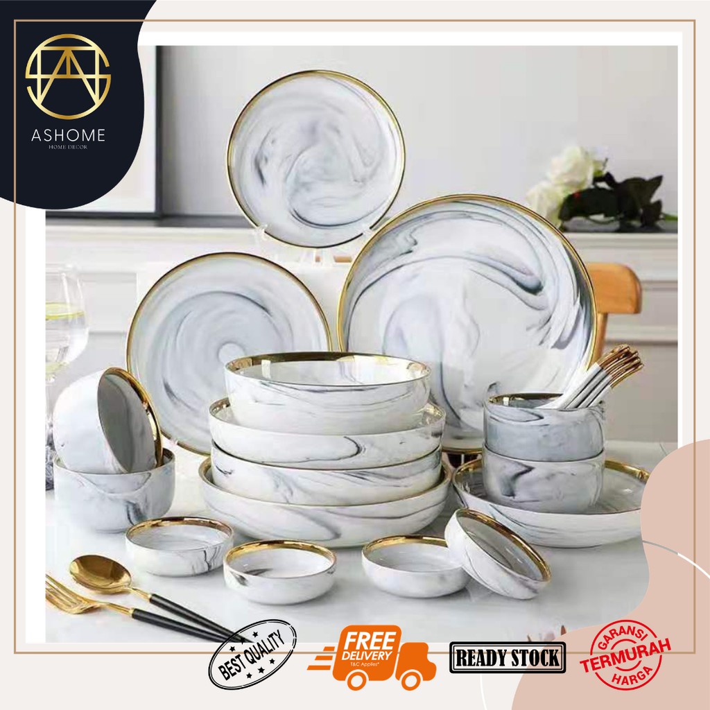 PIRING MARBLE PUTIH ABU DENGAN LIST GOLD WESTERN MARBLE 