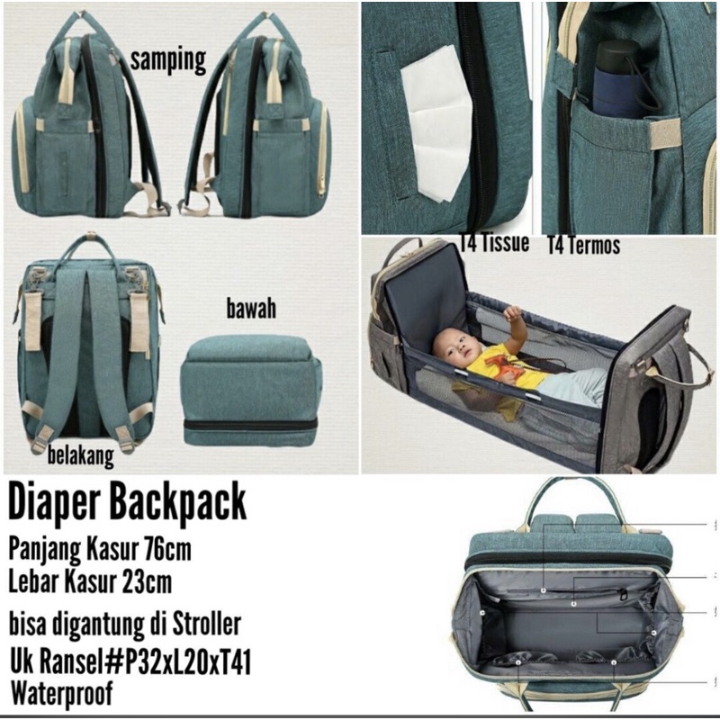 Tas Bayi Multifungsi Tempat tidur lipat Baby diapers bag Perawatan tas Perlengkapan Ransel Backpack