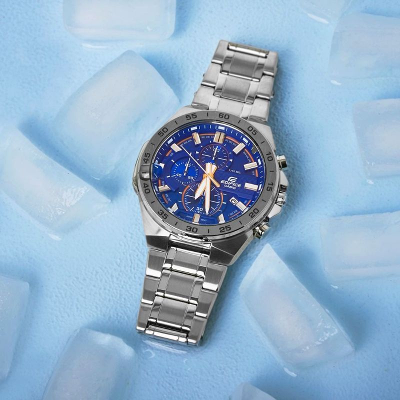 Jam Tangan Pria Merk Casio Edifice Type Efr-564 Original Bm Silver Blue Free Box Set