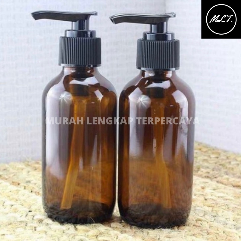 BOTOL PUMP AMBER COKLAT 300ML LOTION PUMP KACA 300 ML TUTUP PUMP LOTION HITAM BOTOL KACA