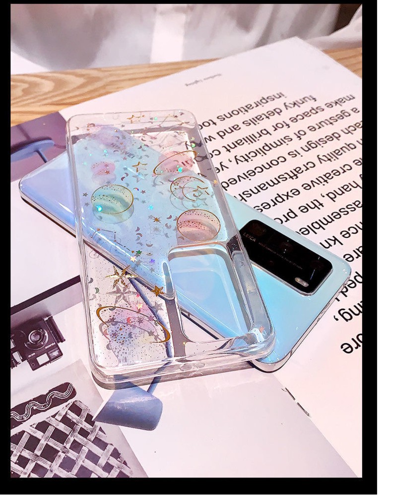 Case Motif planet universe Aksen Glitter Untuk iPhone yptr