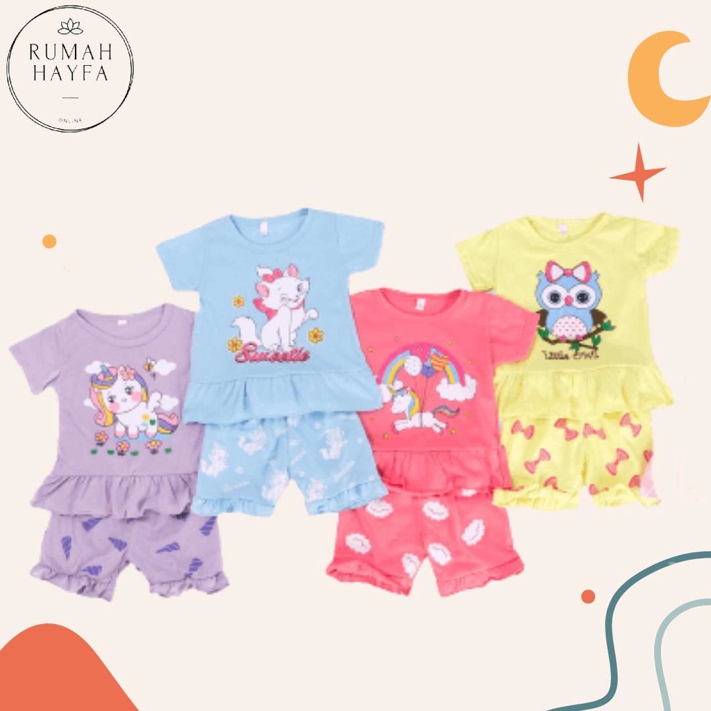 HAYFA -PROMO Setelan Anak Perempuan Gambar Stelan Ruffle Set Prempuan Sett Baju Balita Grosir Big Sa