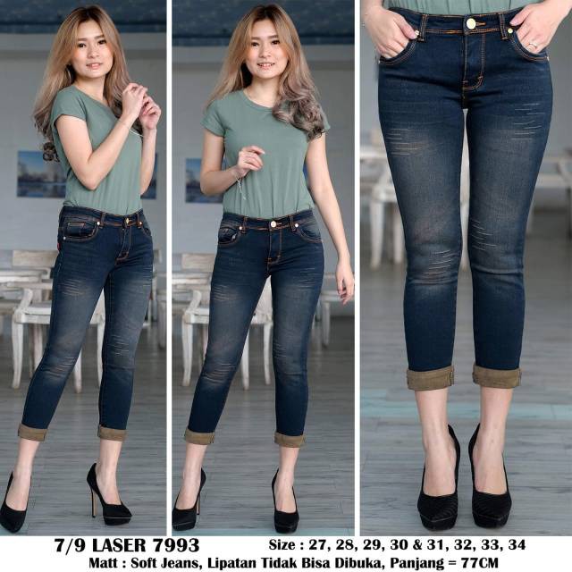 Jeans wanita 7/9 Laser model stik balik-softjeans stretch