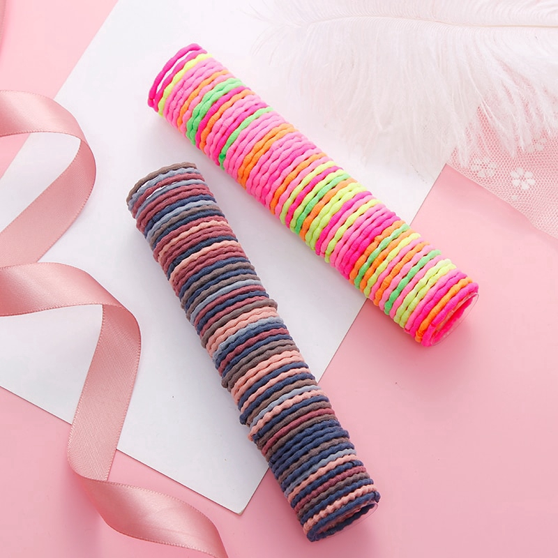 50PCS/Lot Girls Cute Colorful Basic Elastic Hair Bands Tie Gum Scrunchie Ring Rubber Bands