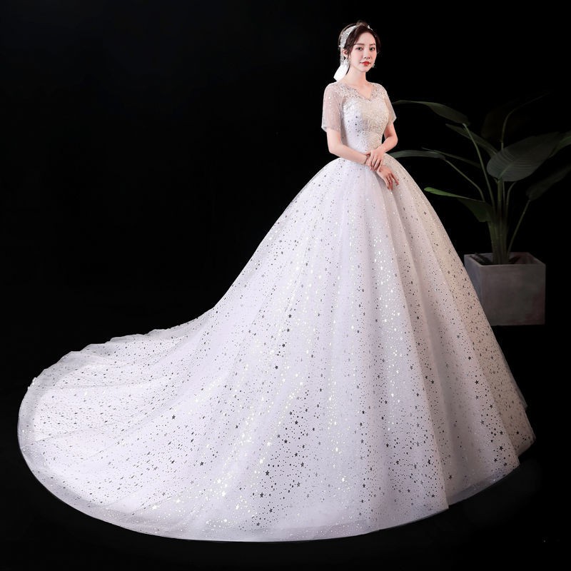 150 Bling Bling Long Tail Women Bridal Wedding Party Gown Dress