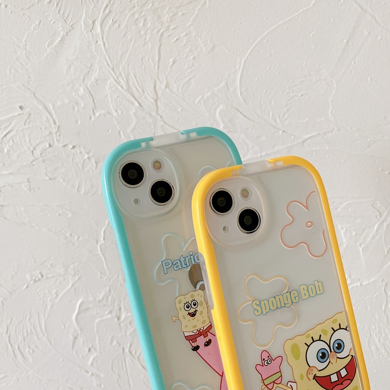 2 in 1 Case Pelindung Tahan Jatuh Motif SpongeBob Dengan Stand Untuk iPhone 11 12 13 Pro MAX X XR XS MAX 7 8 Plus