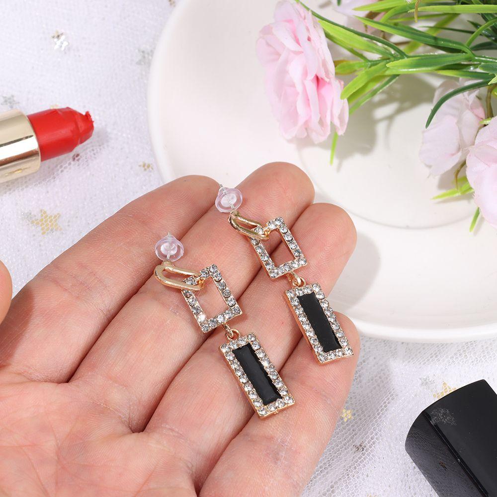 Lily Anting Drop Geometris Perhiasan Pesta Cantik Kristal Hitam Untuk Wanita Anting Menjuntai