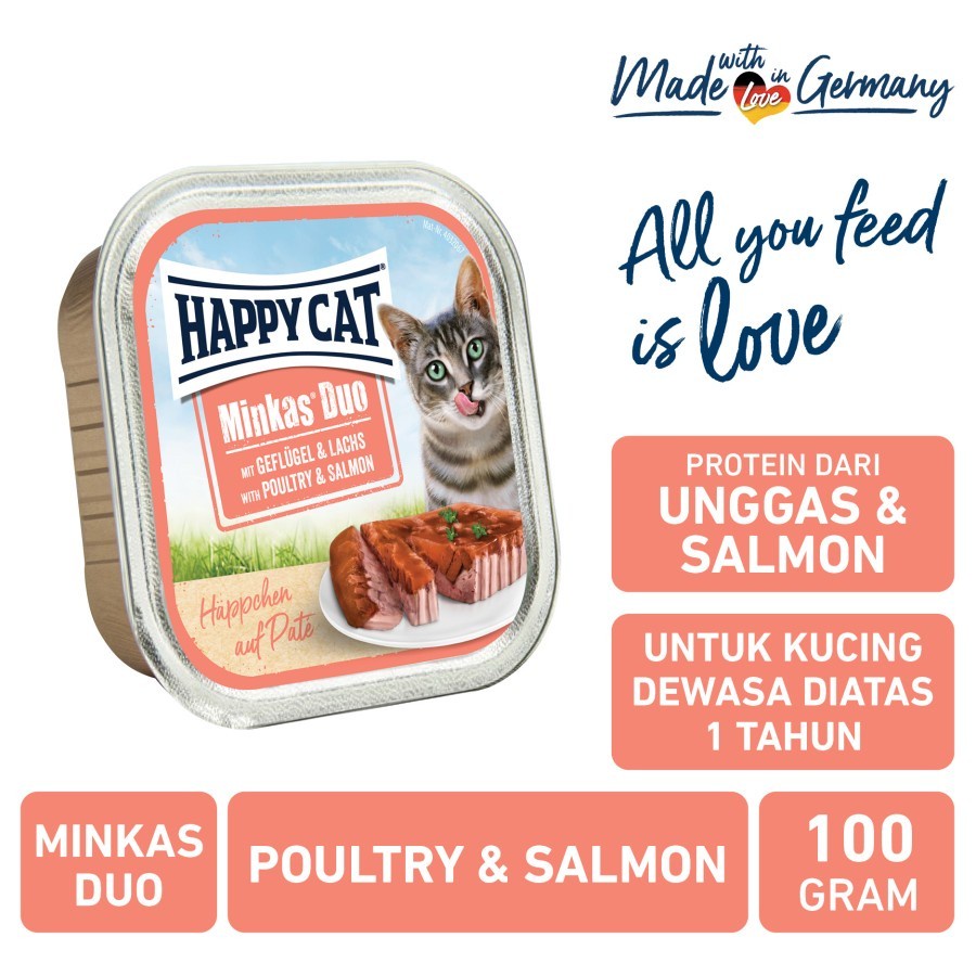 Happy Cat Minkas Duo Makanan Kucing Basah Ayam dan Salmon 100gr