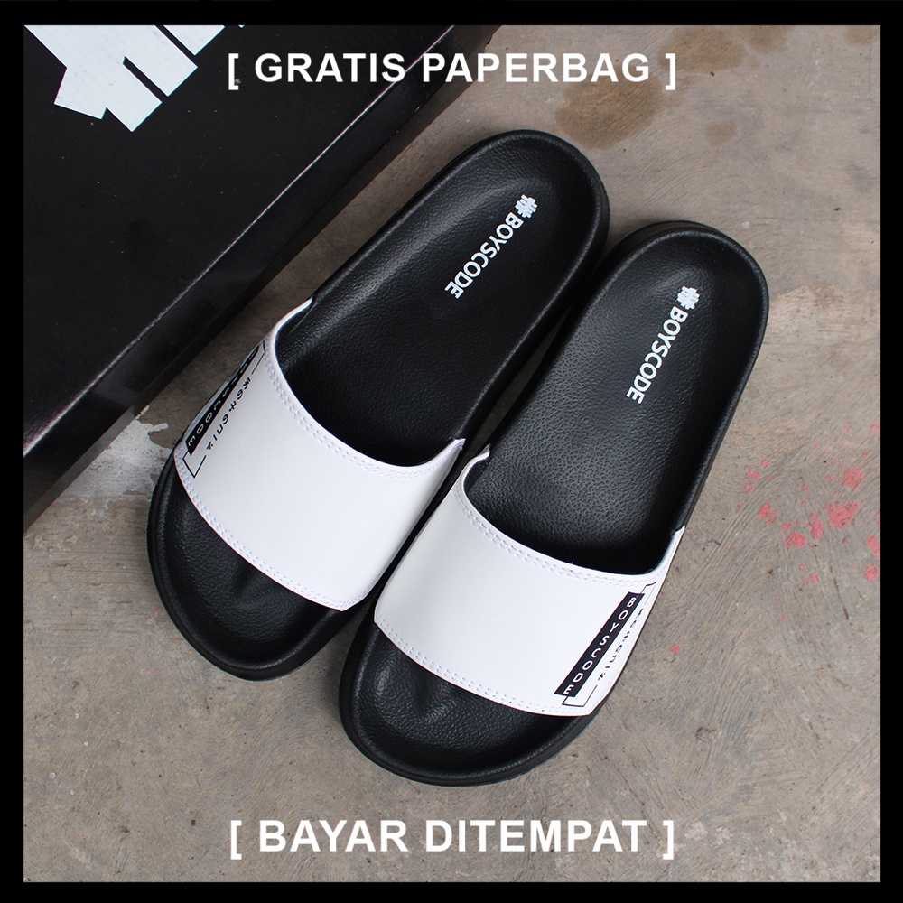 Sandal Selop Pria Distro Terbaru Boyscode Kanji Japan / Sandal Slide Pria / Sandal Slip On Pria