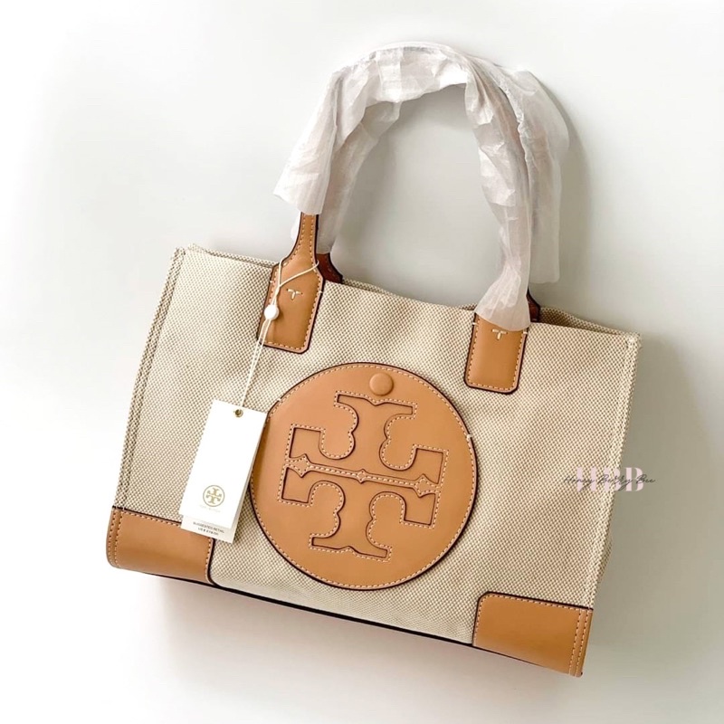 Tory Burch Ella Canvas Mini Tote Bag in Natural/Ivory