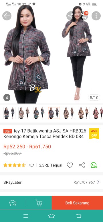 Tey-17 Batik Wanita Asj Sa Hrb026 Kenongo Kemeja Tosca Pendek Bd 084